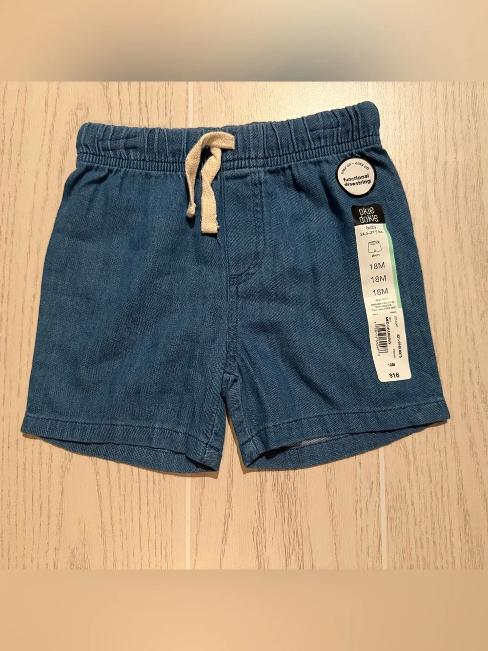 Okie Dokie Baby Boy 18M Pink Button Shirt Blue Shorts Set NWT
